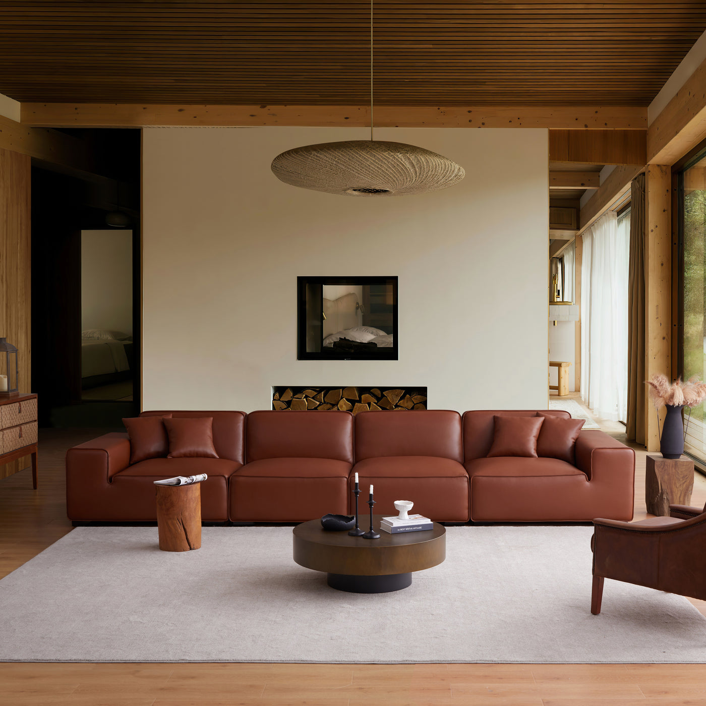 Domus Modular Brown Leather Sofa-Brown