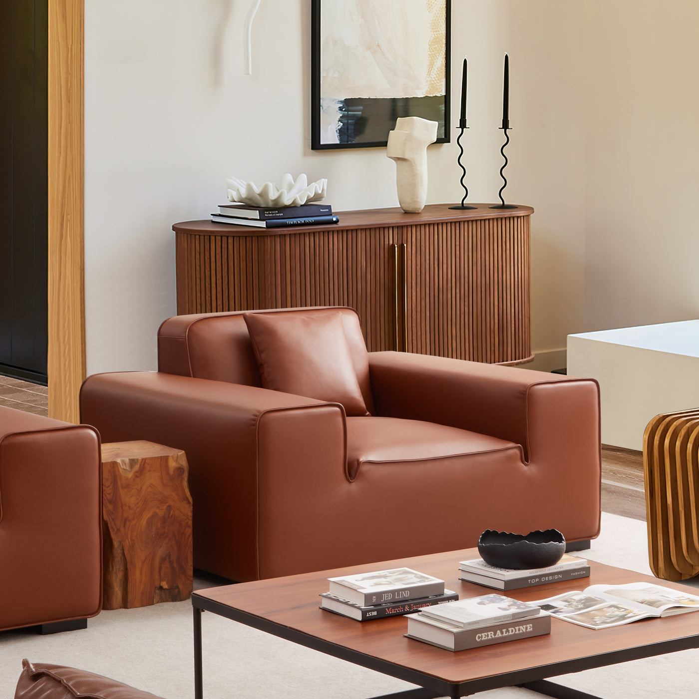 Domus Modular Brown Leather Armchair-Brown