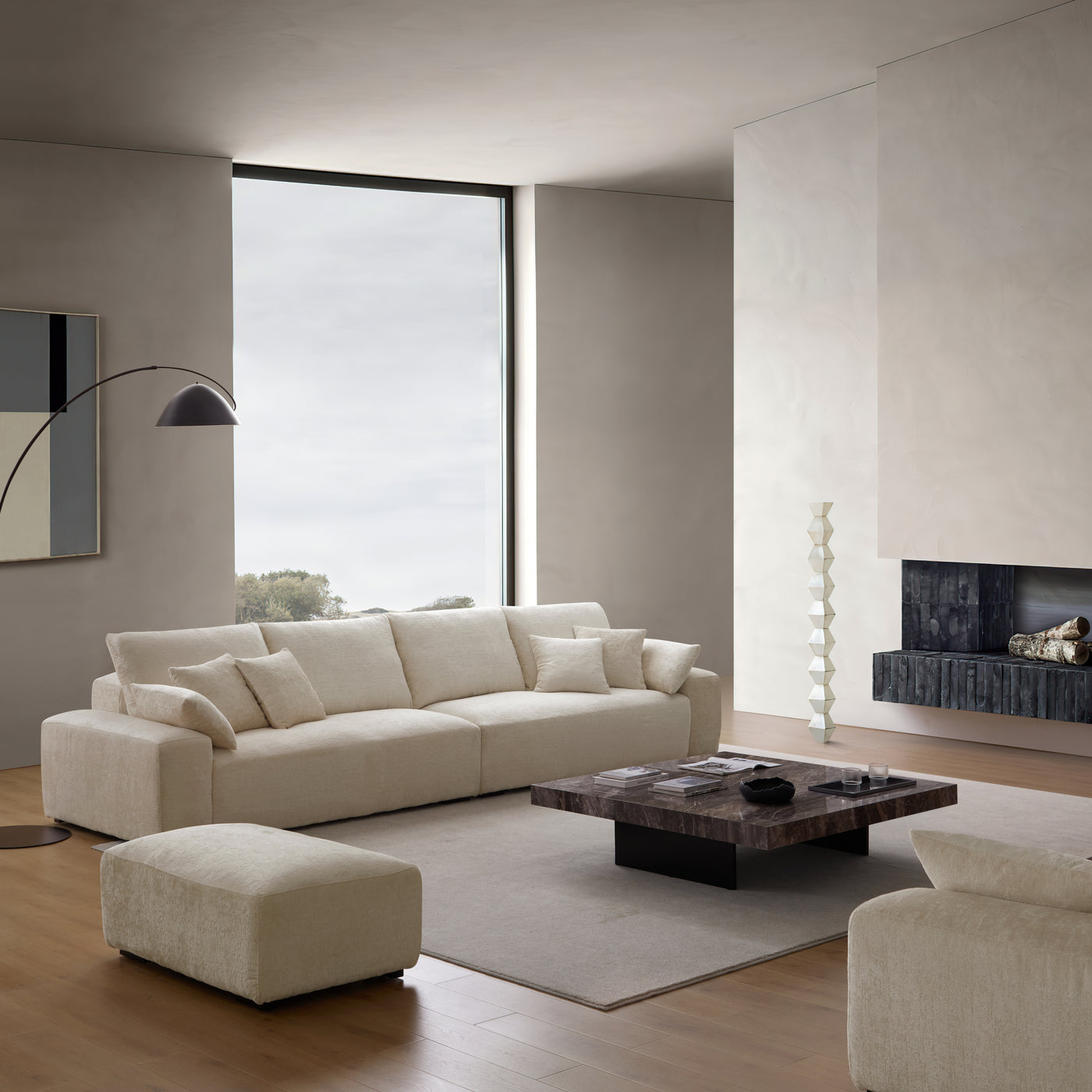 The Empress Beige Sofa and Ottoman-Beige