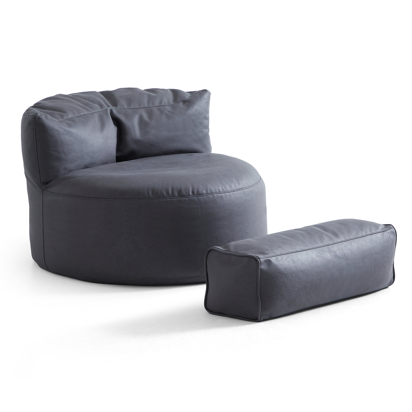 Eclipse lounge Leathaire Dark Gray Beanbag With Ottoman-Dark Gray