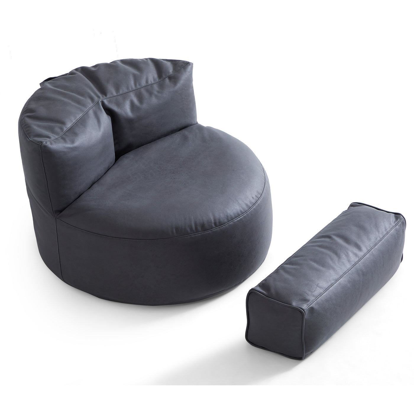 Eclipse lounge Leathaire Dark Gray Beanbag With Ottoman-Dark Gray