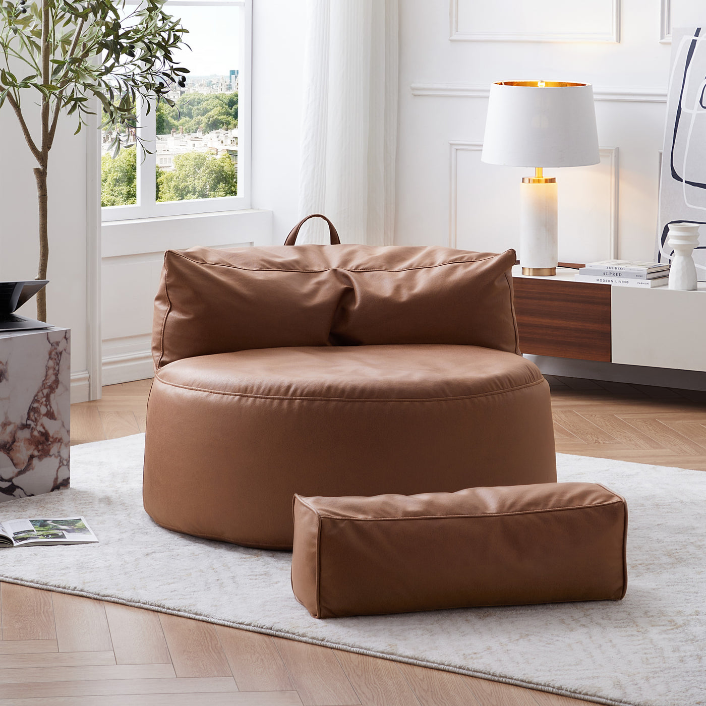 Caramel Cloud Leathaire Armless Chair-Brown