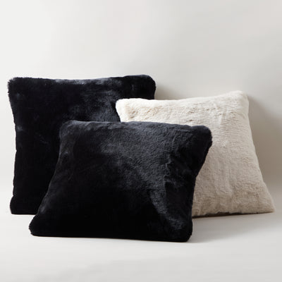 Rabbit Faux Fur Throw Pillow-Black