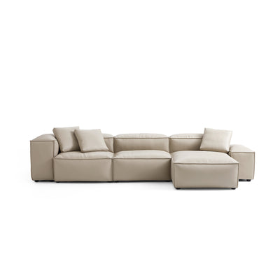 Flex Modular Black Genuine Leather Sectional-Beige-142.9"-Low & High