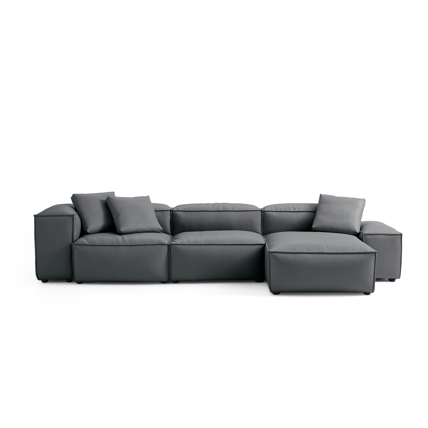 Flex Modular Black Genuine Leather Sectional-Dark Gray-142.9"-Low & High