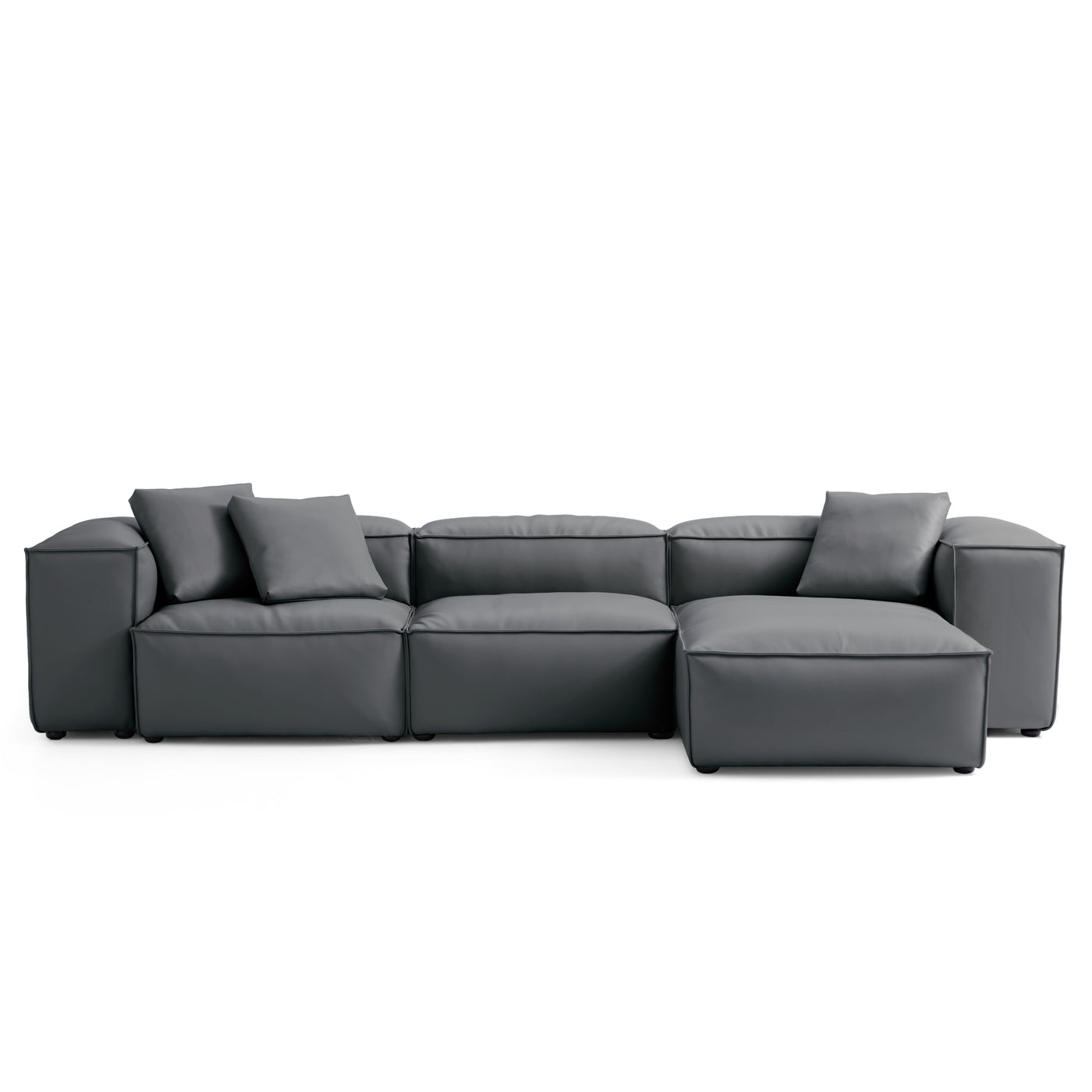 Flex Modular Black Genuine Leather Sectional-Dark Gray-142.9"-High