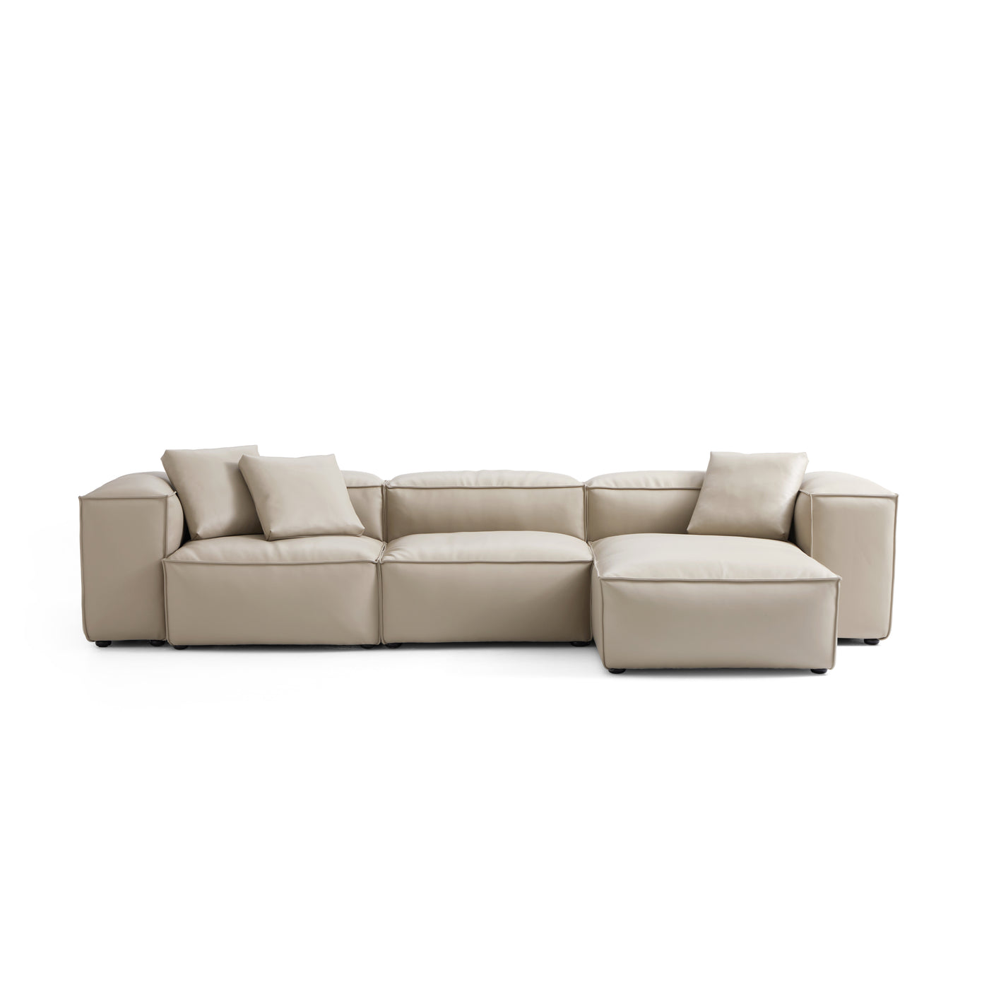 Flex Modular Black Genuine Leather Sectional-Beige-142.9"-High