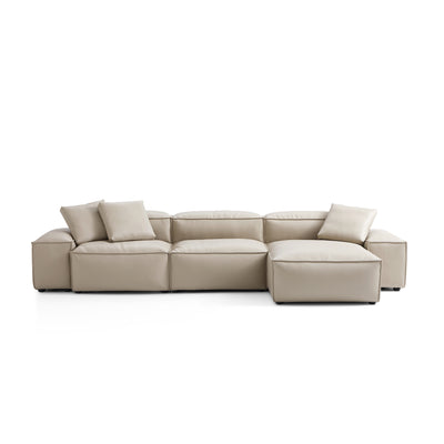 Flex Modular Black Genuine Leather Sectional-Beige-142.9"-Low