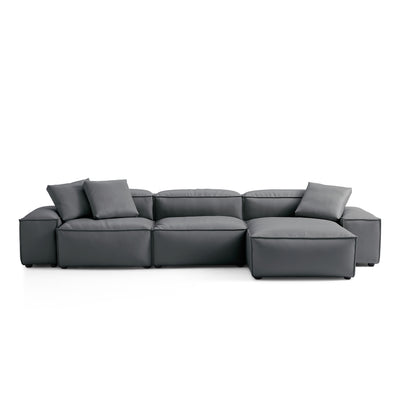 Flex Modular Black Genuine Leather Sectional-Dark Gray-142.9"-Low