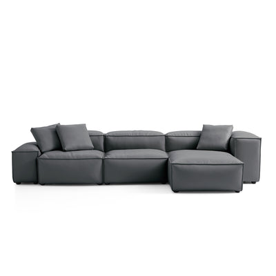 Flex Modular Black Genuine Leather Sectional-Dark Gray-142.9"-Low & High