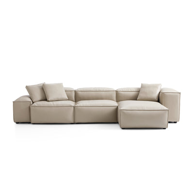 Flex Modular Black Genuine Leather Sectional-Beige-142.9"-Low & High