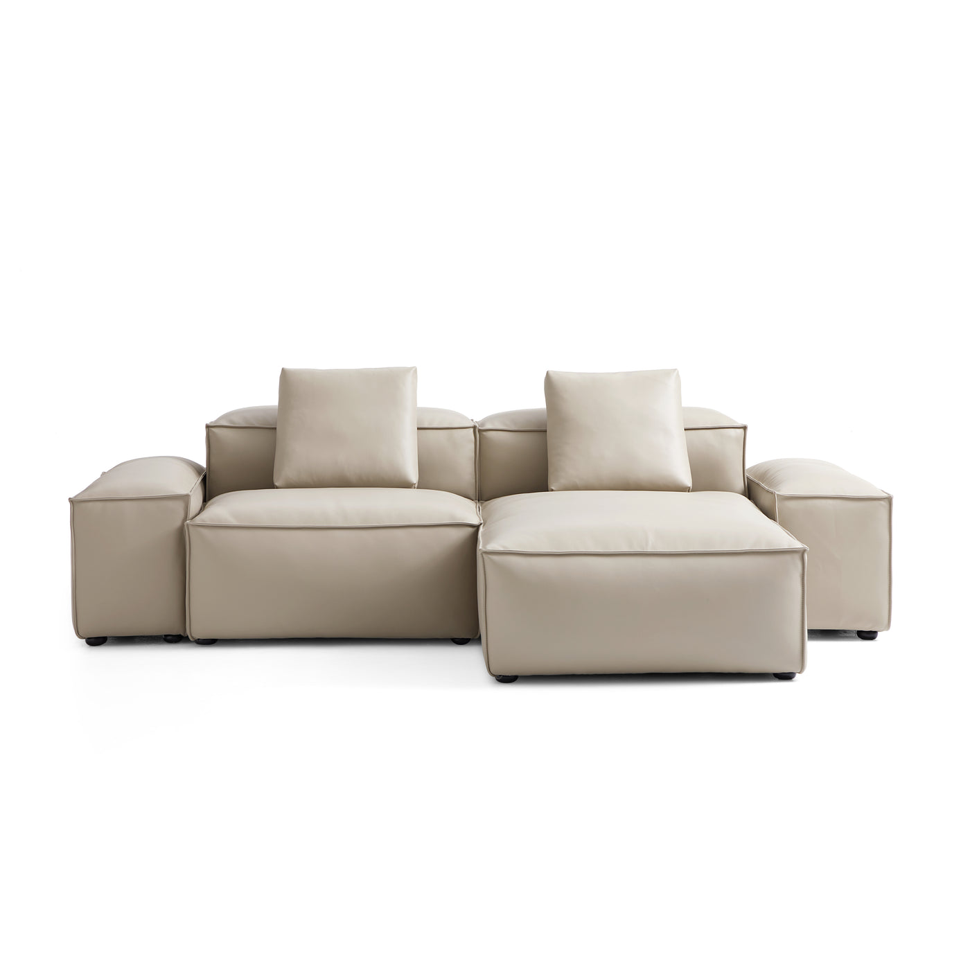 Flex Modular Black Genuine Leather Sectional-Beige-105.5"-Low