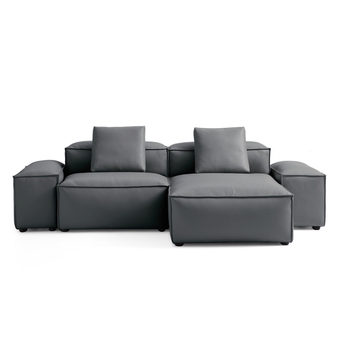 Flex Modular Black Genuine Leather Sectional-Dark Gray-105.5"-Low