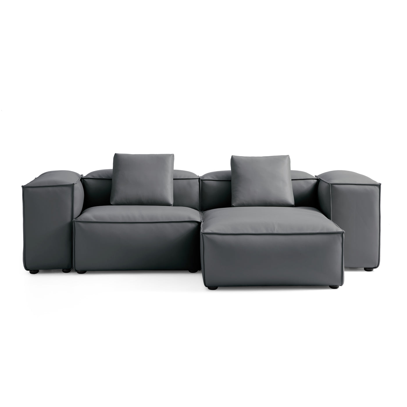 Flex Modular Black Genuine Leather Sectional-Dark Gray-105.5"-High