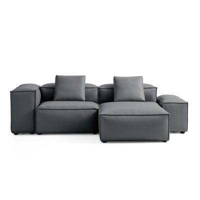 Flex Modular Black Genuine Leather Sectional-Dark Gray-105.5"-Low & High