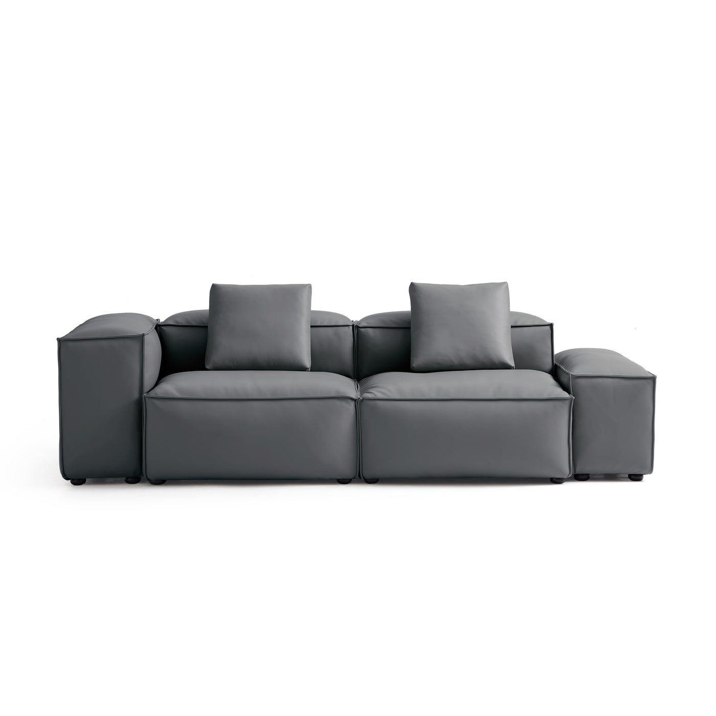 Flex Modular Black Genuine Leather Sofa-Dark Gray-105.5"-Low & High