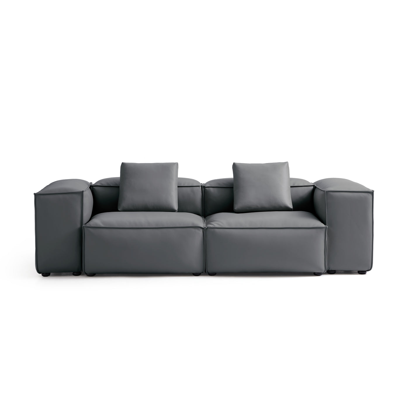 Flex Modular Black Genuine Leather Sofa-Dark Gray-105.5"-High