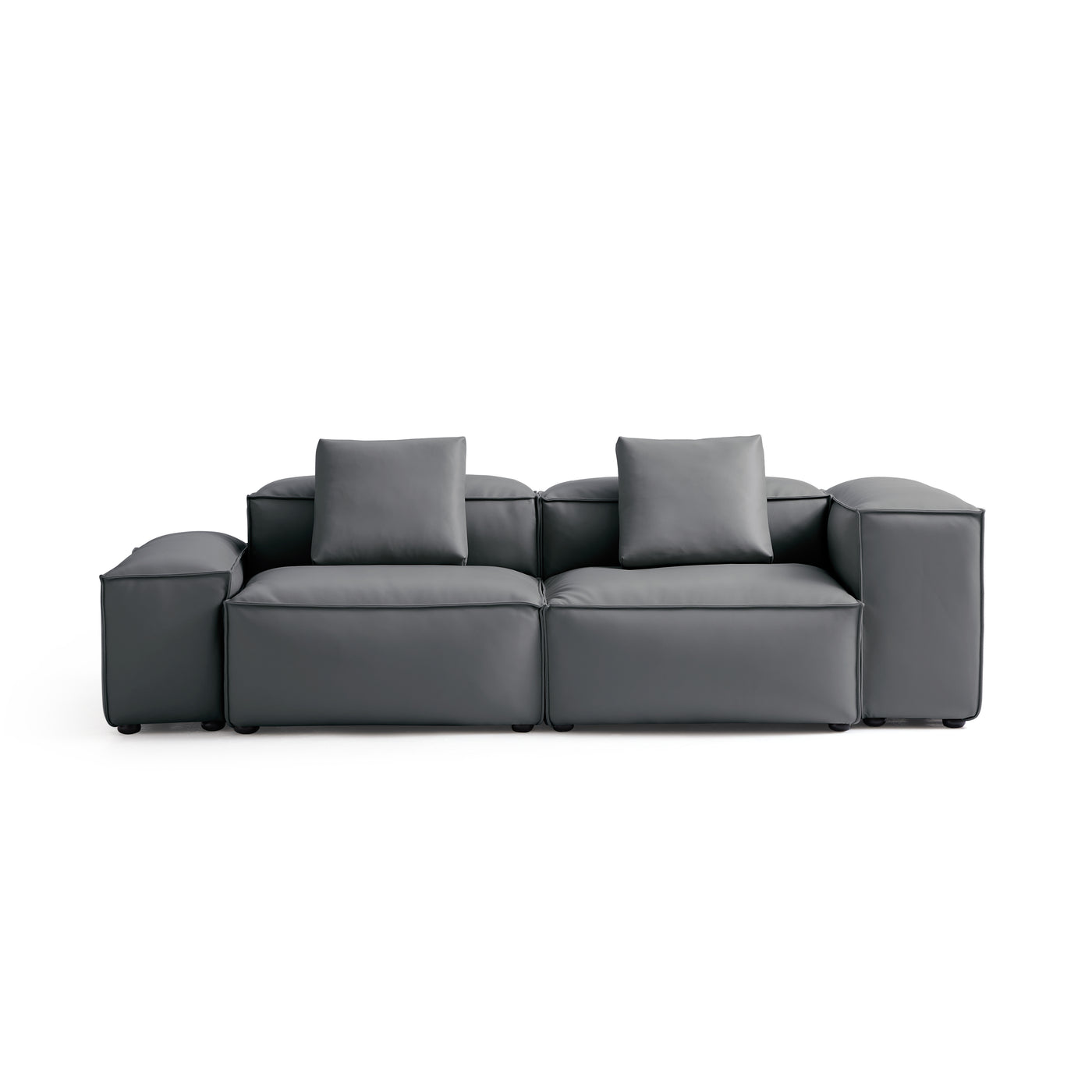 Flex Modular Black Genuine Leather Sofa-Dark Gray-105.5"-Low & High