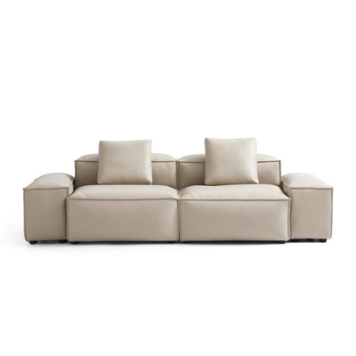 Flex Modular Black Genuine Leather Sofa-Beige-105.5"-Low