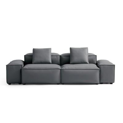 Flex Modular Black Genuine Leather Sofa-Dark Gray-105.5"-Low