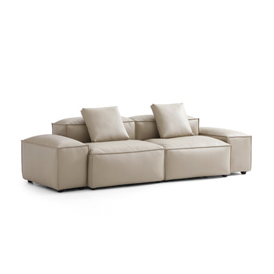 Flex Modular Black Genuine Leather Sofa-Beige-105.5"-Low