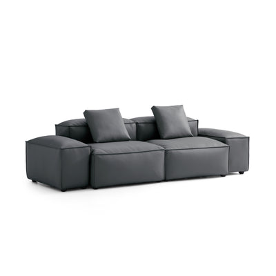 Flex Modular Black Genuine Leather Sofa-Dark Gray-105.5"-Low