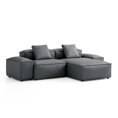 Flex Modular Black Genuine Leather Sectional-Dark Gray-105.5"-Low