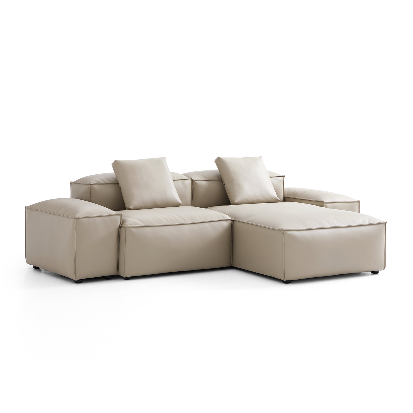 Flex Modular Black Genuine Leather Sectional-Beige-105.5"-Low