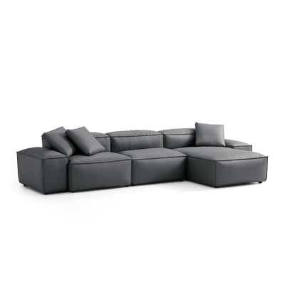 Flex Modular Black Genuine Leather Sectional-Dark Gray-142.9"-Low