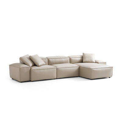 Flex Modular Black Genuine Leather Sectional-Beige-142.9"-Low