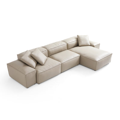 Flex Modular Black Genuine Leather Sectional-Beige-142.9"-Low