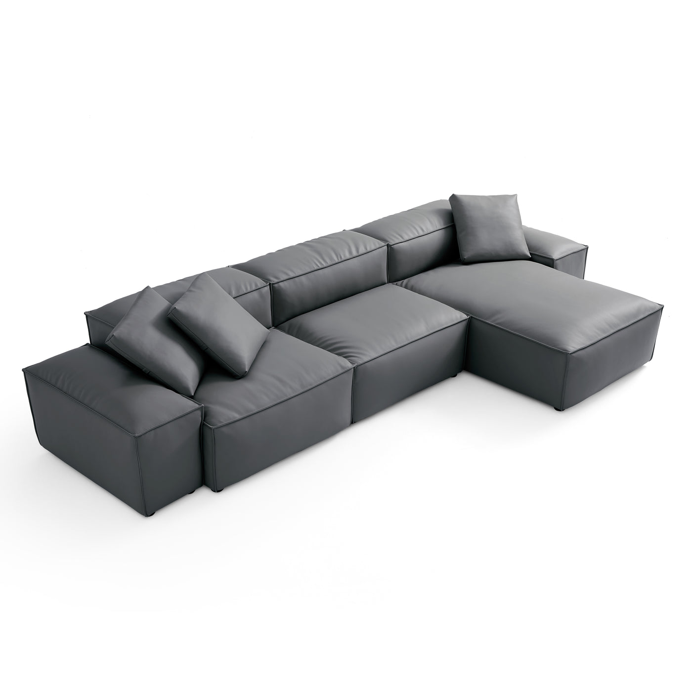 Flex Modular Black Genuine Leather Sectional-Dark Gray-142.9"-Low