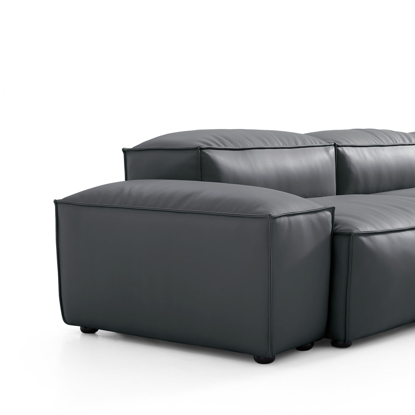 Flex Modular Black Genuine Leather Sofa-Dark Gray