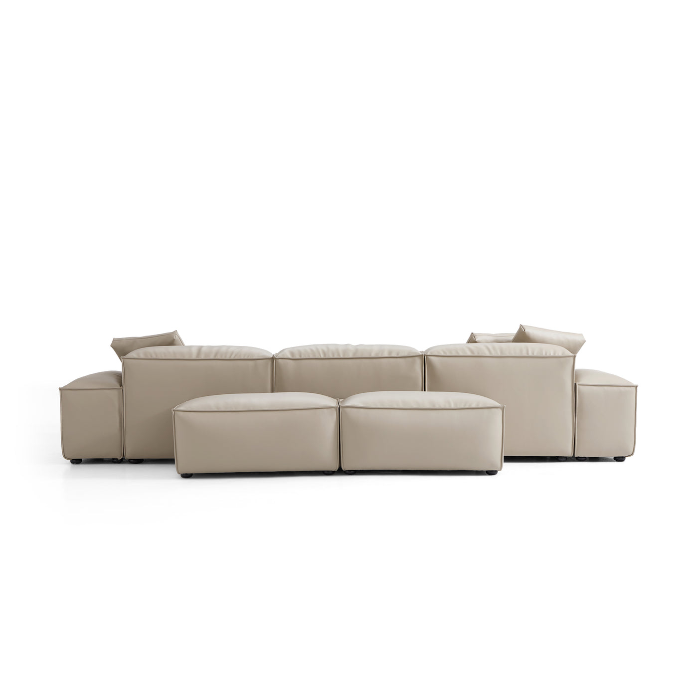 Flex Modular Black Genuine Leather Double Sided Sectional-Beige-142.9"-Low