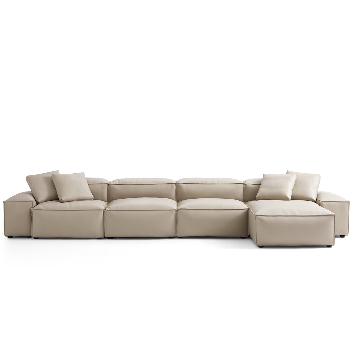 Flex Modular Black Genuine Leather Sectional-Beige-180.3"-Low