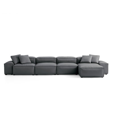 Flex Modular Black Genuine Leather Sectional-Dark Gray-180.3"-Low