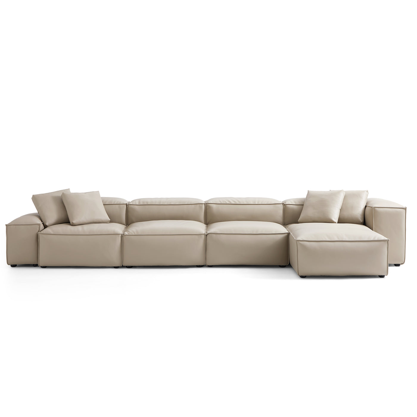 Flex Modular Black Genuine Leather Sectional-Beige-180.3"-Low & High