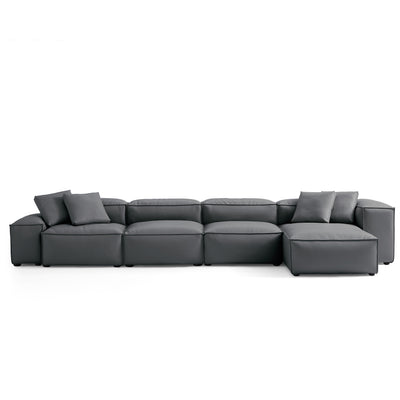 Flex Modular Black Genuine Leather Sectional-Dark Gray-180.3"-Low & High