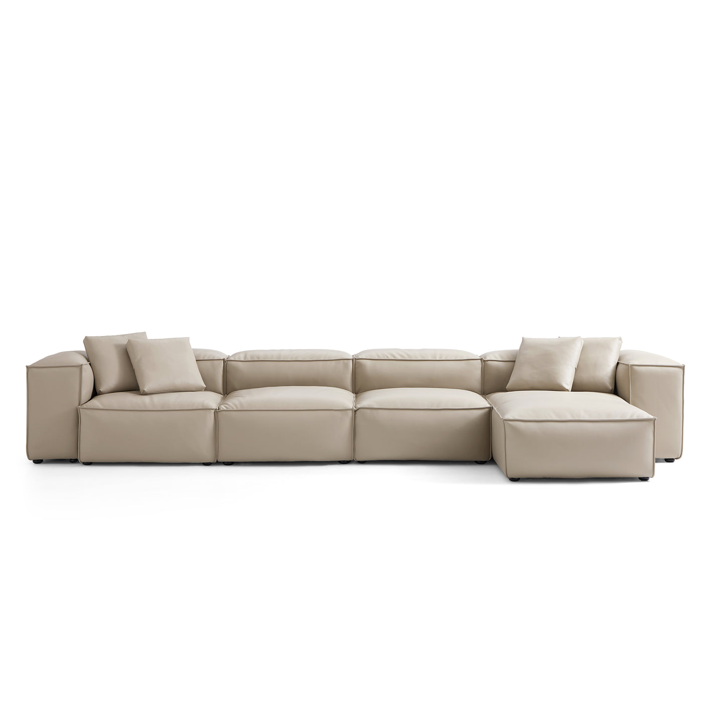 Flex Modular Black Genuine Leather Sectional-Beige-180.3"-High