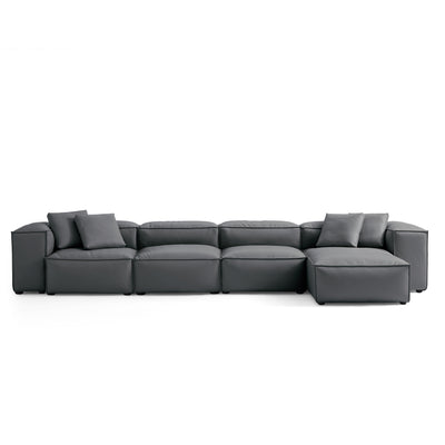 Flex Modular Black Genuine Leather Sectional-Dark Gray-180.3"-High