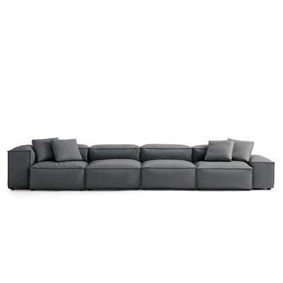 Flex Modular Black Genuine Leather Sofa-Dark Gray-180.3"-Low & High