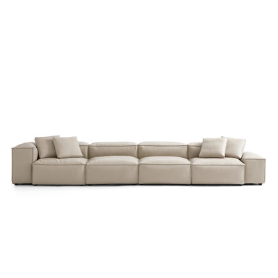 Flex Modular Black Genuine Leather Sofa-Beige-180.3"-Low & High