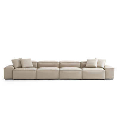 Flex Modular Black Genuine Leather Sofa-Beige-180.3"-Low