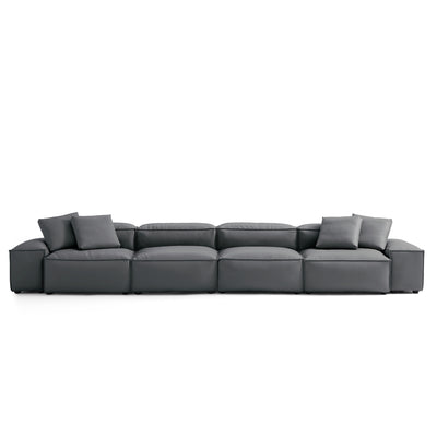 Flex Modular Black Genuine Leather Sofa-Dark Gray-180.3"-Low