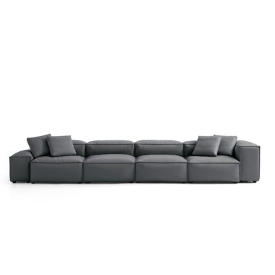 Flex Modular Black Genuine Leather Sofa-Dark Gray-180.3"-Low & High