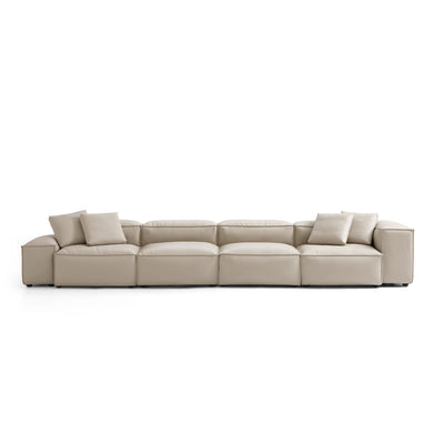 Flex Modular Black Genuine Leather Sofa-Beige-180.3"-Low & High