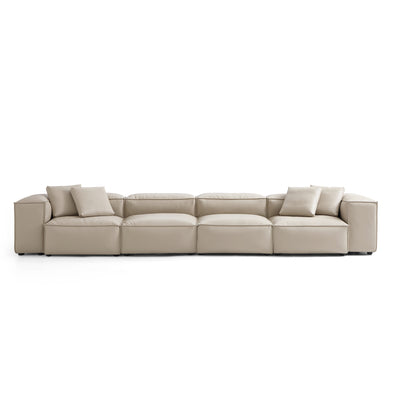 Flex Modular Black Genuine Leather Sofa-Beige-180.3"-High