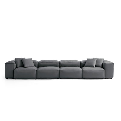 Flex Modular Black Genuine Leather Sofa-Dark Gray-180.3"-High