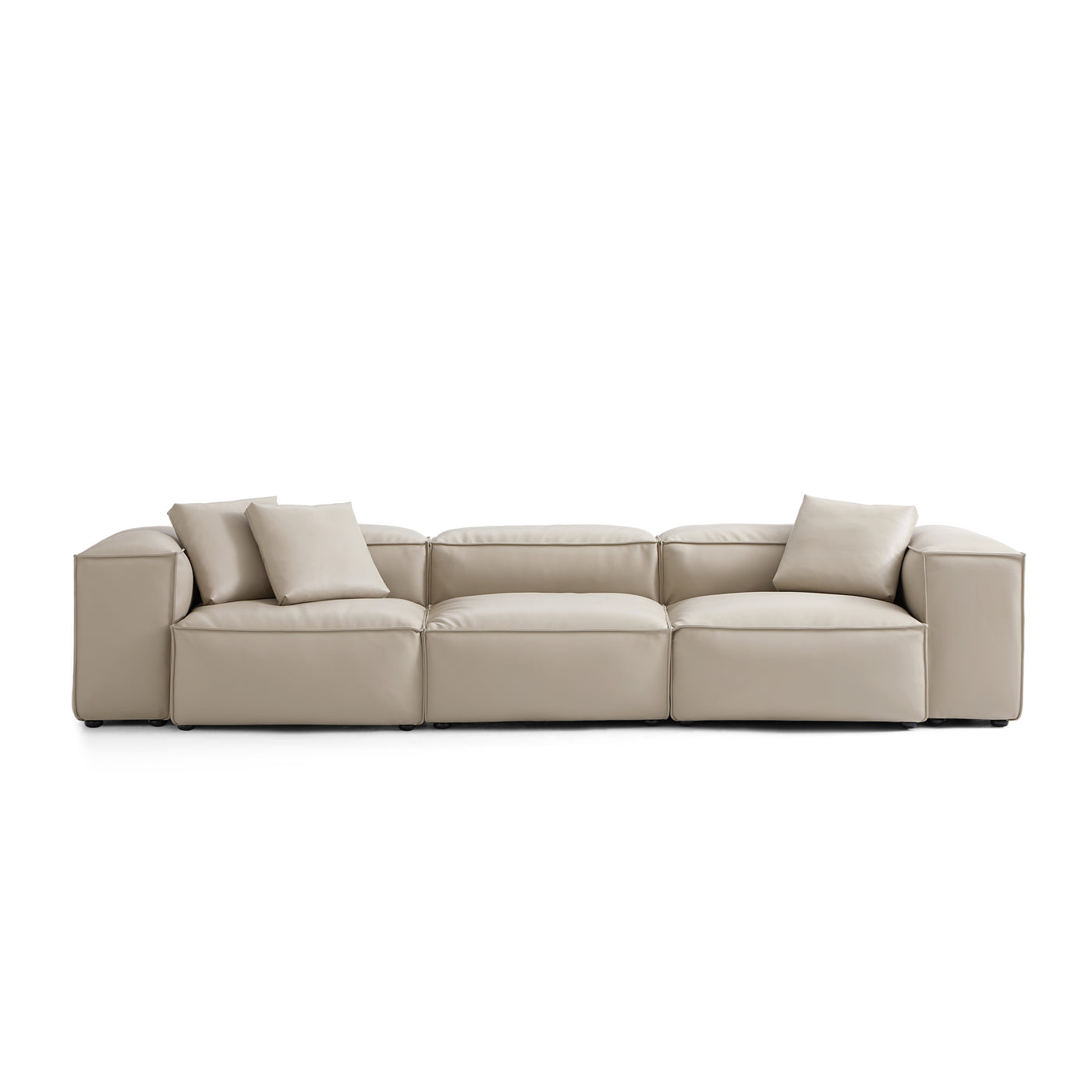 Flex Modular Black Genuine Leather Sofa-Beige-142.9"-High