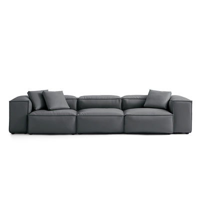 Flex Modular Black Genuine Leather Sofa-Dark Gray-142.9"-High